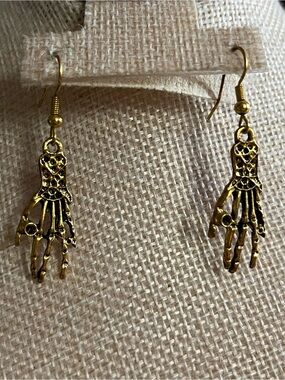 Gold Skeleton Hand Drop Earrings - Women Jewelry